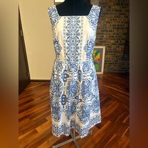 TALBOTS Womens Mediterranean Style Sleeveless Dress with Pockets Size 4, ECU